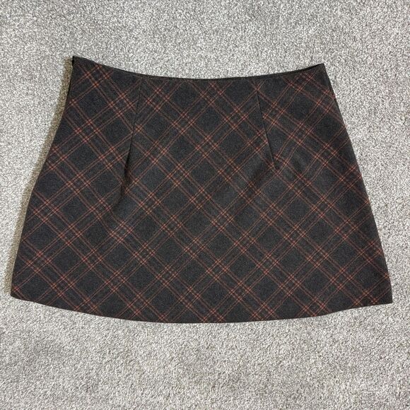 Princess Polly Skirt Womens 10 Gray Red Plaid A-Line Mini Side Zip Librariancore - Picture 2 of 9